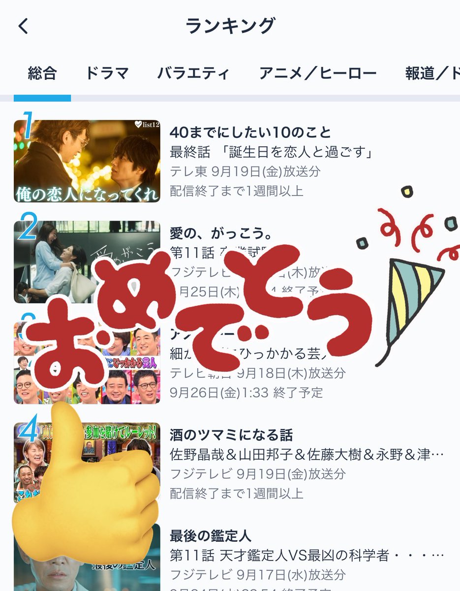tidoriashi119's tweet image. おめでとうございます！！！
やりましたね私達ー！！！！！見ささるもんな！
#ドラマ４０までに 
#ドラマ40までにしたい10のこと 
#TVerで推し活 
#Tver