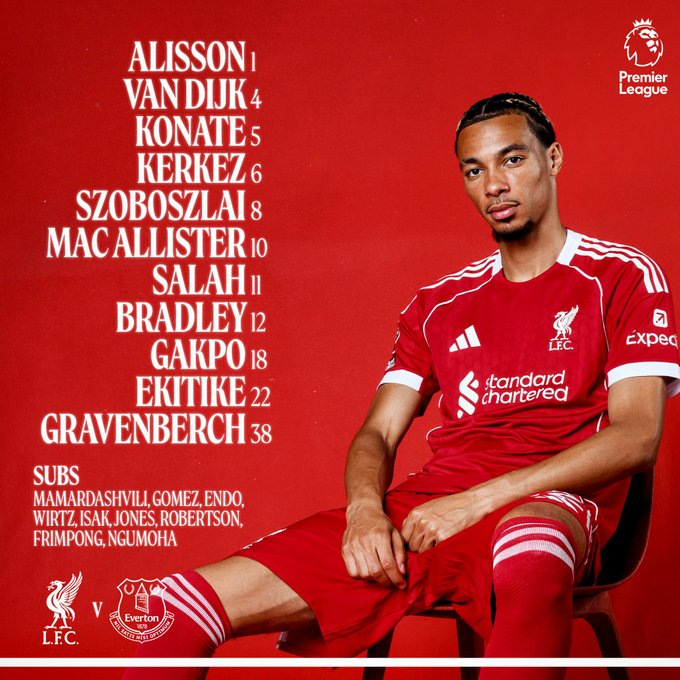 FPremier's tweet photo. Once CONFIRMADO del LIVERPOOL para medirse al Everton 
🏴󠁧󠁢󠁳󠁣󠁴󠁿Entra Bradley para rotar
🇫🇷Ekitike para resarcirse del partido de Champions https://t.co/D2z5m5OJMs