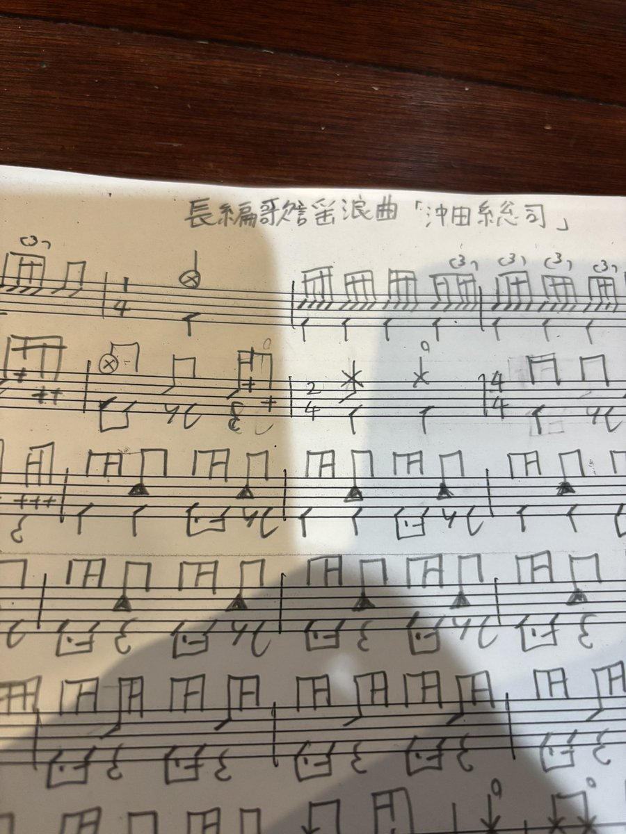 演歌とメタルドラムのダリル@DCL (@daliludrumdesu) on Twitter photo 魔物曲の譜面作り始めました。
多分長期に渡って作るやつですね。
なぜリズム毎回違うし変拍子だしメトロノームに合わないんだい?
後、語りのリズムが全く掴めないからそこの対策を考えなきゃいけないんだよお。 魔物曲の譜面作り始めました。
多分長期に渡って作るやつですね。
なぜリズム毎回違うし変拍子だしメトロノームに合わないんだい?
後、語りのリズムが全く掴めないからそこの対策を考えなきゃいけないんだよお。