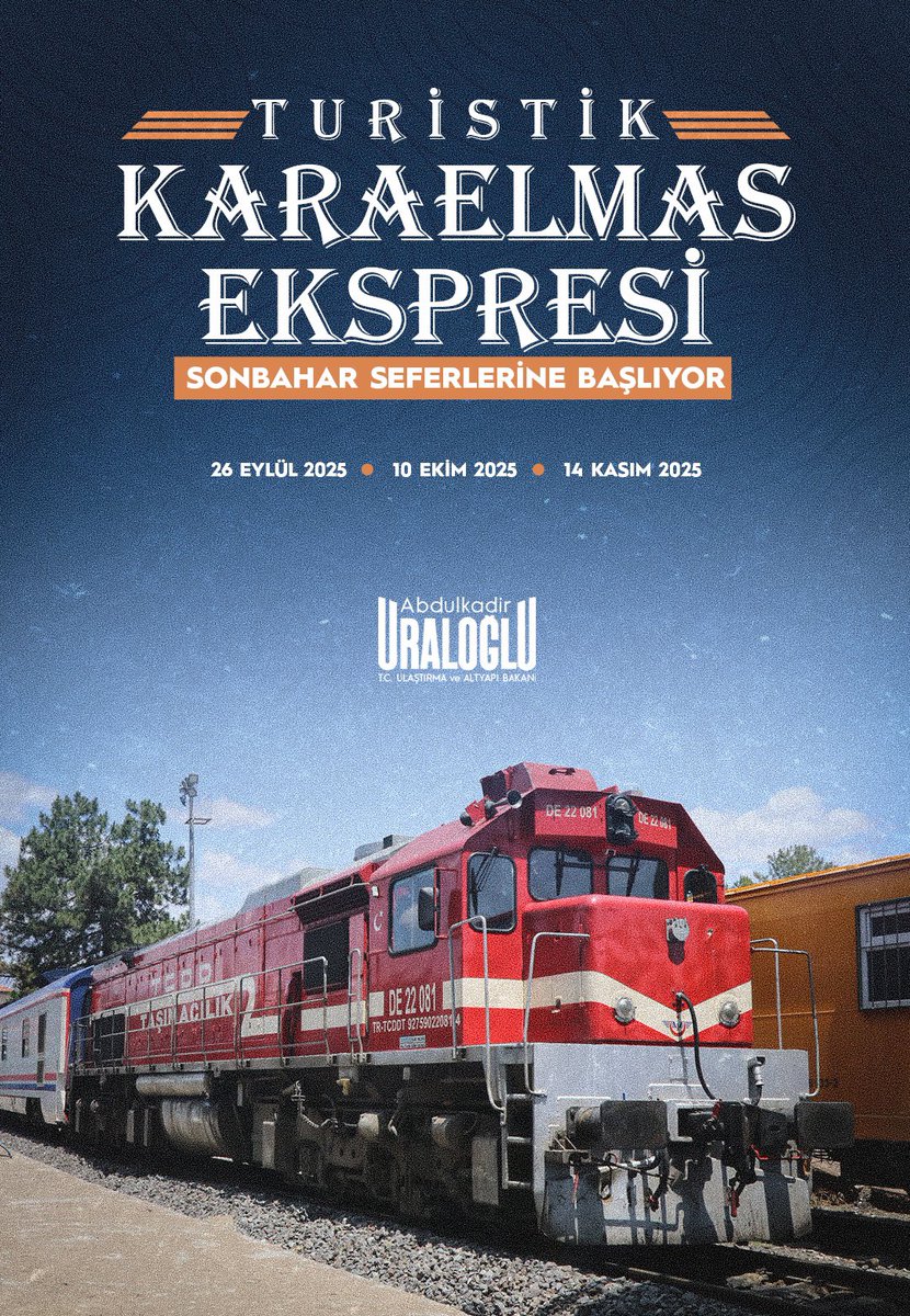 🚂 Karaelmas Ekspresi yeniden raylarda! 🍂

🚞 26 Eylül, 10 Ekim ve 14 Kasım’da Batı Karadeniz’in eşsiz doğasını ve kültürünü keşfetmek isteyen yolcularımız için 3 özel sefer düzenliyoruz.

🌲 Ankara–Zonguldak güzergâhında Karabük/Yeşilyenice’de gezi amaçlı duraklayacağız. 

🏞️
