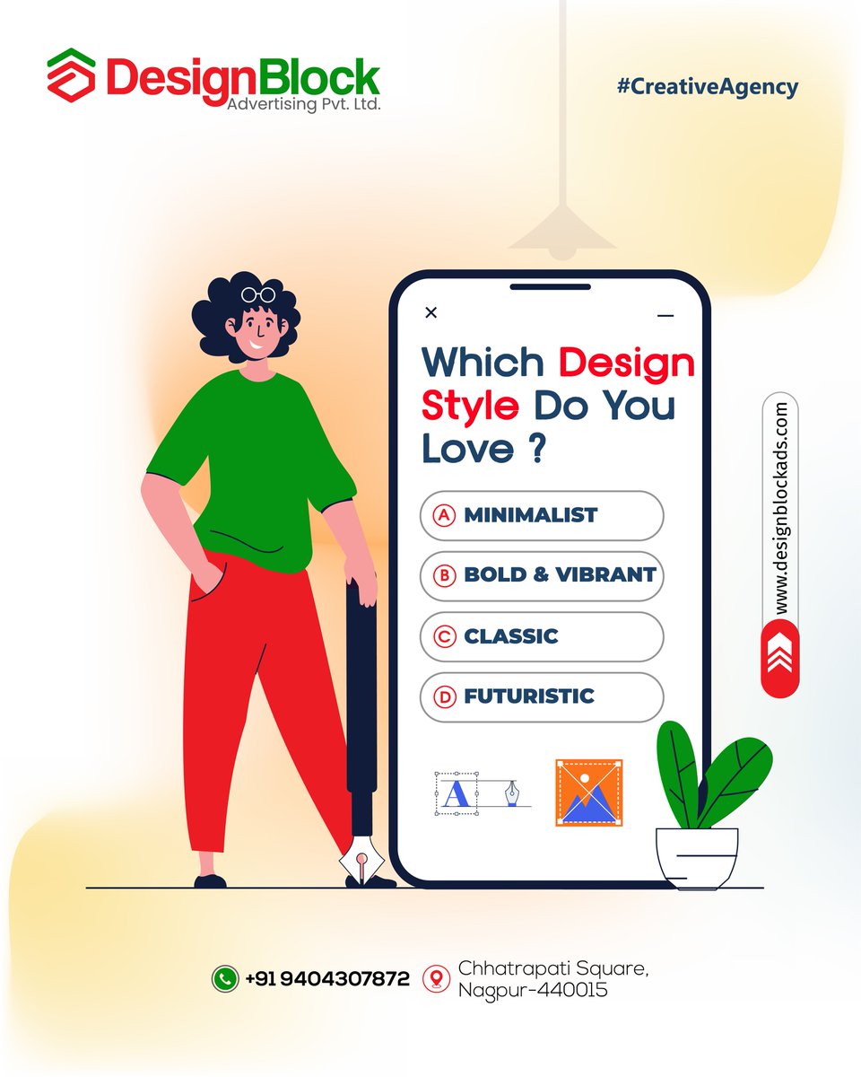 DesignBloc38118's tweet image. Every brand has its own vibe, but which design style matches your personality?
A. Minimalist
B. Bold &amp;amp; Vibrant
C. Classic
D. Futuristic
💬 Drop your choice in the comments! 👇
#DesignBlock #CreativeAgency ##designınspiration