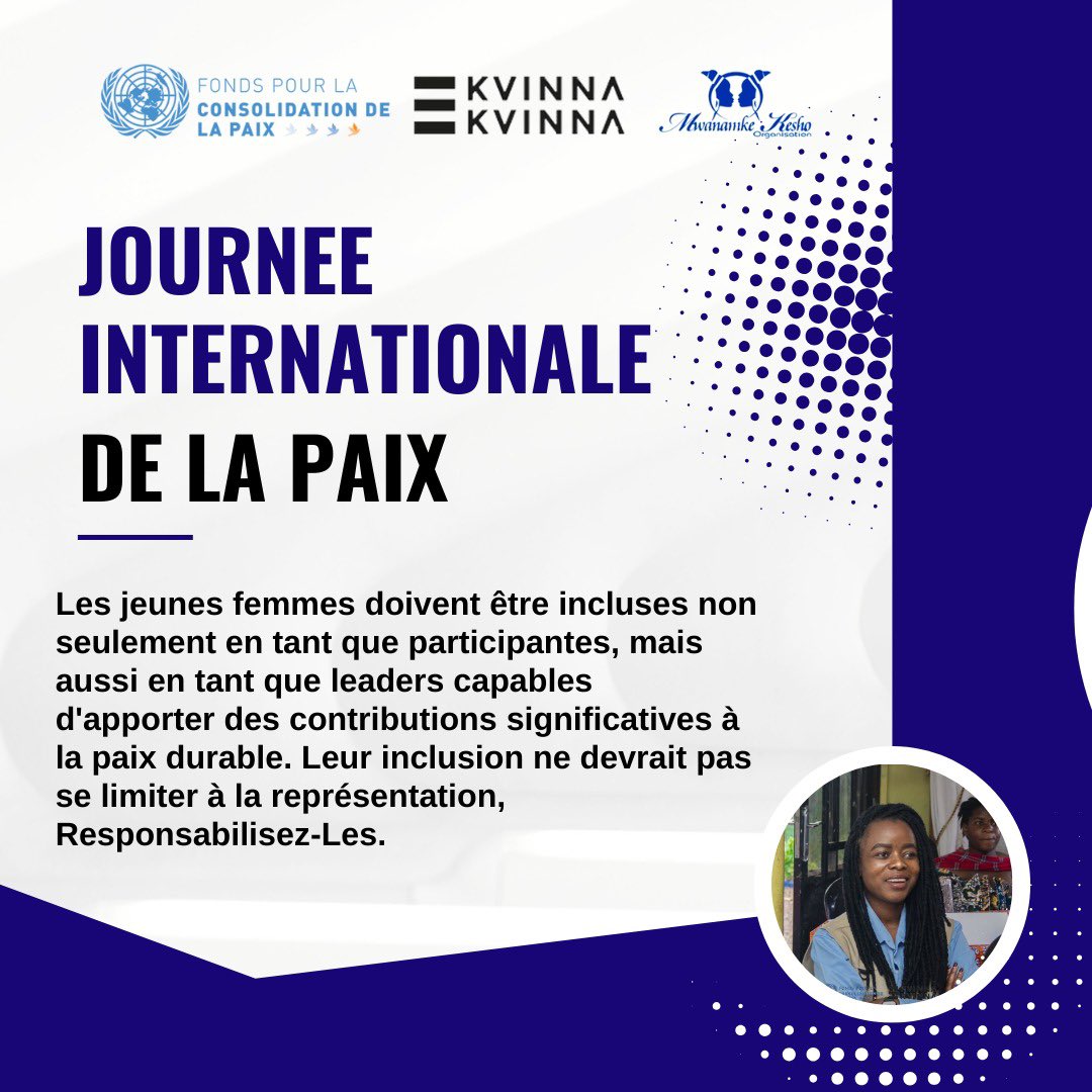 mwanamke_kesho's tweet photo. Devons-nous vraiment célébrer la Journée Internationale de la Paix dans l’est de la RDC 🇨🇩 ?
Dans ce contexte incertain, les jeunes femmes ne doivent pas être considérées seulement comme des participantes ou des victimes ; elles doivent aussi être responsabilisées en leaders. https://t.co/zdvrKulqUa