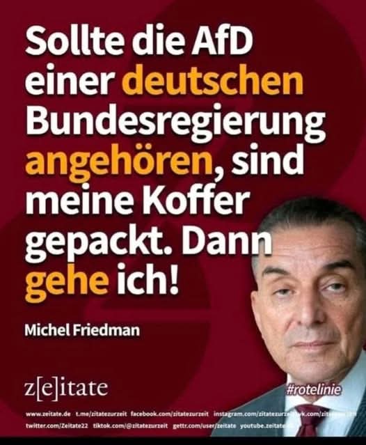 Herr #Friedman macht jetzt also direkt Wahlkampf für die <a href="/AfD/">AfD</a>!?

Wenn man solche Aussagen liest, möchte man jegliche Bedenken beiseite Schieben und gleich morgen seine Kreuzchen bei der #AfD setzen!

Auf Wiedersehen... 👋🏻