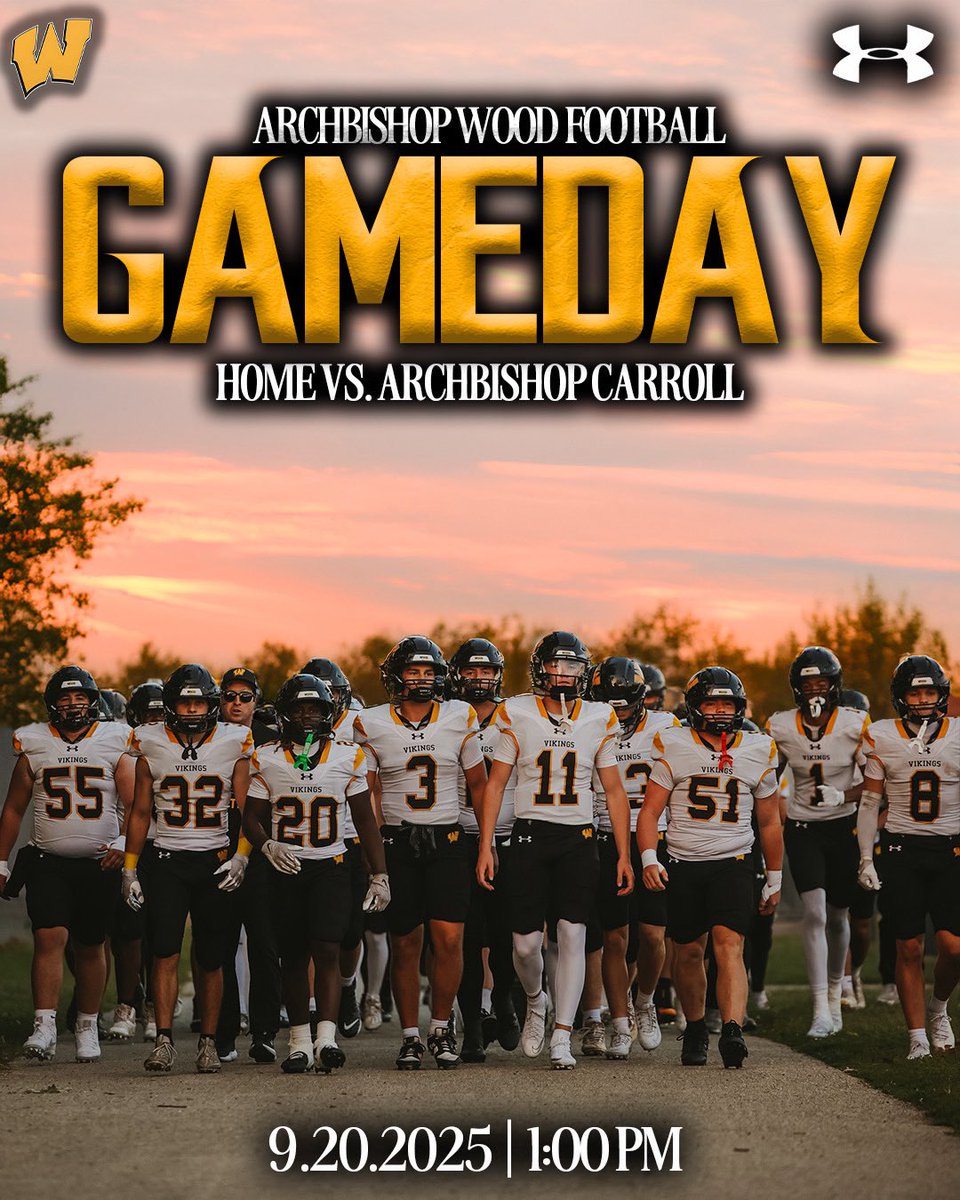 It’s GAMEDAY. Wood Football is home this afternoon against Archbishop Carroll, 1:00 PM kickoff. 

 #BurnTheBoats