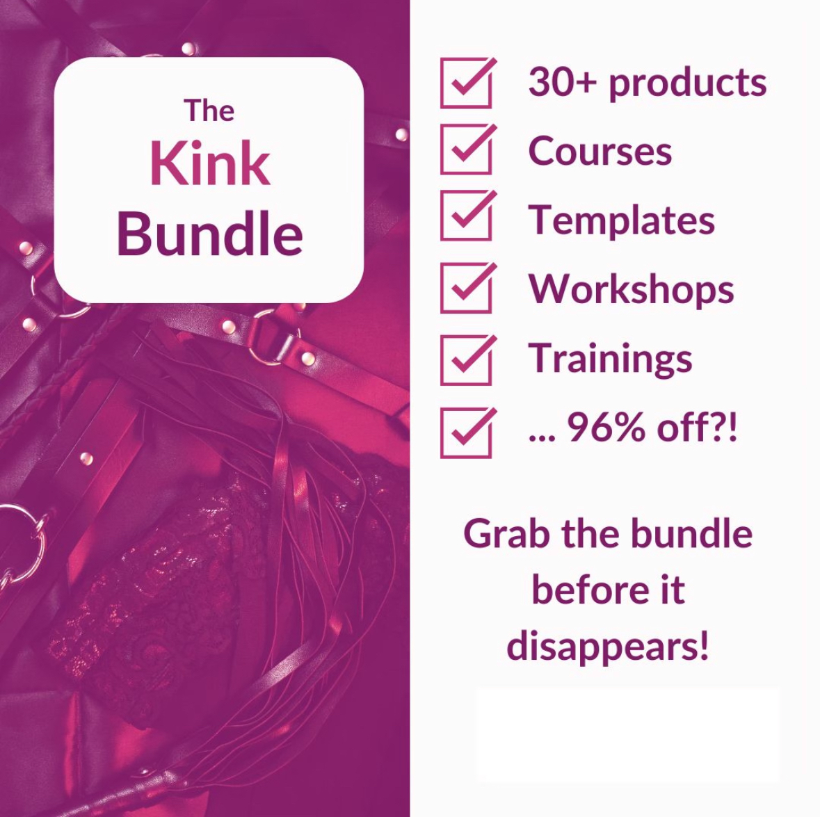 Kink can feel overwhelming at first, but I’ll make it easier—and way more fun. Ready to level up your sex life + relationships?

🔗 …inecross--domsubliving.thrivecart.com/kink-bundle/