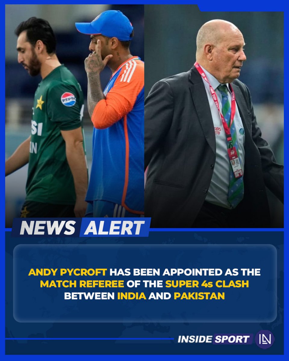 InsideSportIND's tweet image. Andy Pycroft will once again be the match referee for the India vs Pakistan clash in the Asia Cup 2025 🏏

#AndyPycroft #INDvsPAK #T20 #AsiaCup2025 #Insidesport #CricketTwitter