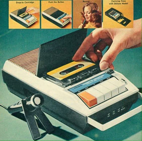 I loved my first tape recorder. I used to sit in the dining room with the recorder next to the radio recording the top 20 count down. I never did get the hang of stopping it in time before between each record