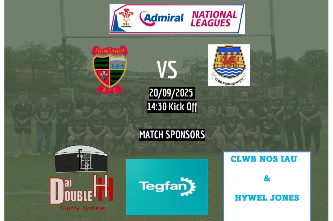 Game Day! We welcome Clwb Rygbi Aberteifi to Caeffair today,  for our first home league game of the season, come down and support the boys but make sure you bring an umbrella 🌂 💚🖤