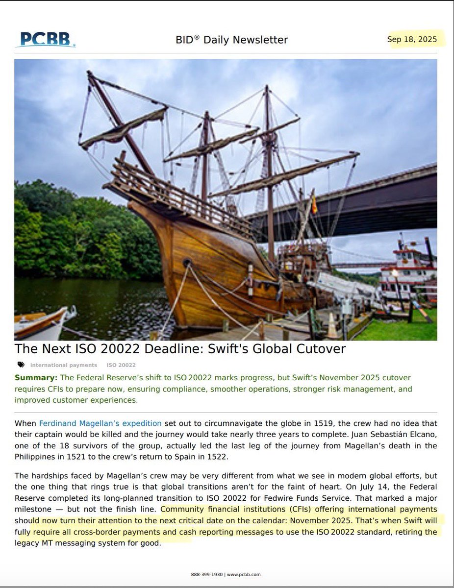 SMQKEDQG's tweet image. ‼️ALL ATTENTION IS NOW ON THE NEXT CRITICAL DATE: THE NOVEMBER 2025 GLOBAL ISO 20022 “CUTOVER”‼️

“After November 2025, only ISO 20022-compliant messages will be accepted through Swift&apos;s network, which connects more than 11K financial institutions worldwide.”😶‍🌫️

“Ultimately, ISO…