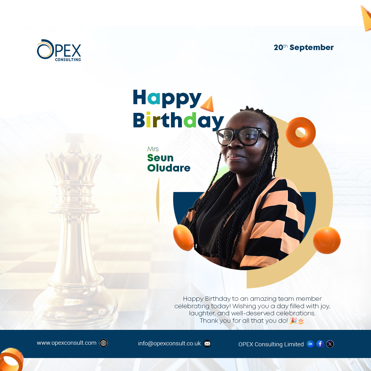 consulting_opex's tweet image. On this special day, we at OPEX Consulting Limited want to take a moment to celebrate with you! 🎉 Your dedication, hard work, and positive spirit make a significant contribution to our team, and we are truly grateful to have you with us. Happy Birthday, Seun Oludare! 🎂🎈