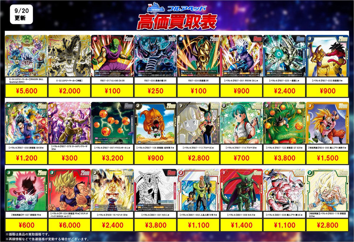 🐉ドラゴンボールフュージョンワールド🐉 ✨買取表更新しました