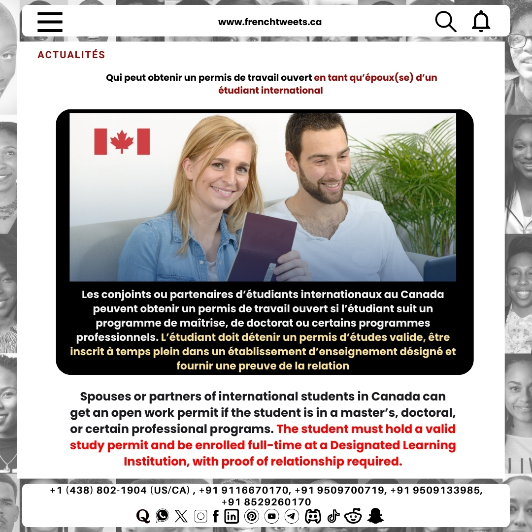 frenchtweets1's tweet image. Your Partner’s Study Permit Could Be Your Gateway to Work in Canada!
#canadaimmigration #openworkpermit #internationalstudents #workincanada #studyandwork #spousalpermit #canadaworkpermit #immigrationtips #canadalife #studypermit #workopportunity #spousalsupport #canadadream