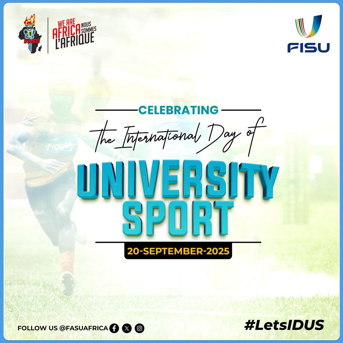 fasuafrica's tweet photo. 🤩 Happy International Day of University Sport 🤩
#LetsIDUS #weareafrica #noussomeslafriques #fisu https://t.co/9D7MuYHCtm