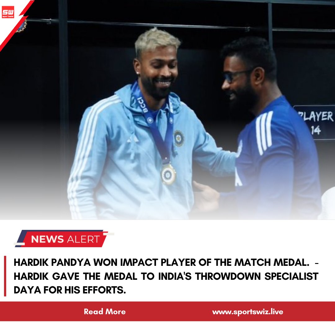 mysportswiz's tweet image. HARDIK PANDYA WON IMPACT PLAYER OF THE MATCH MEDAL. - Hardik gave the medal to India's throwdown specialist Daya for his efforts.

Sportswiz.live

#Super4 #JeromeBoateng #HardikPandya #Beto #Dhoni #ArshdeepSingh #Hoffenheim #Ndiaye #TroyDeeney #Elliot #MUNCHE
