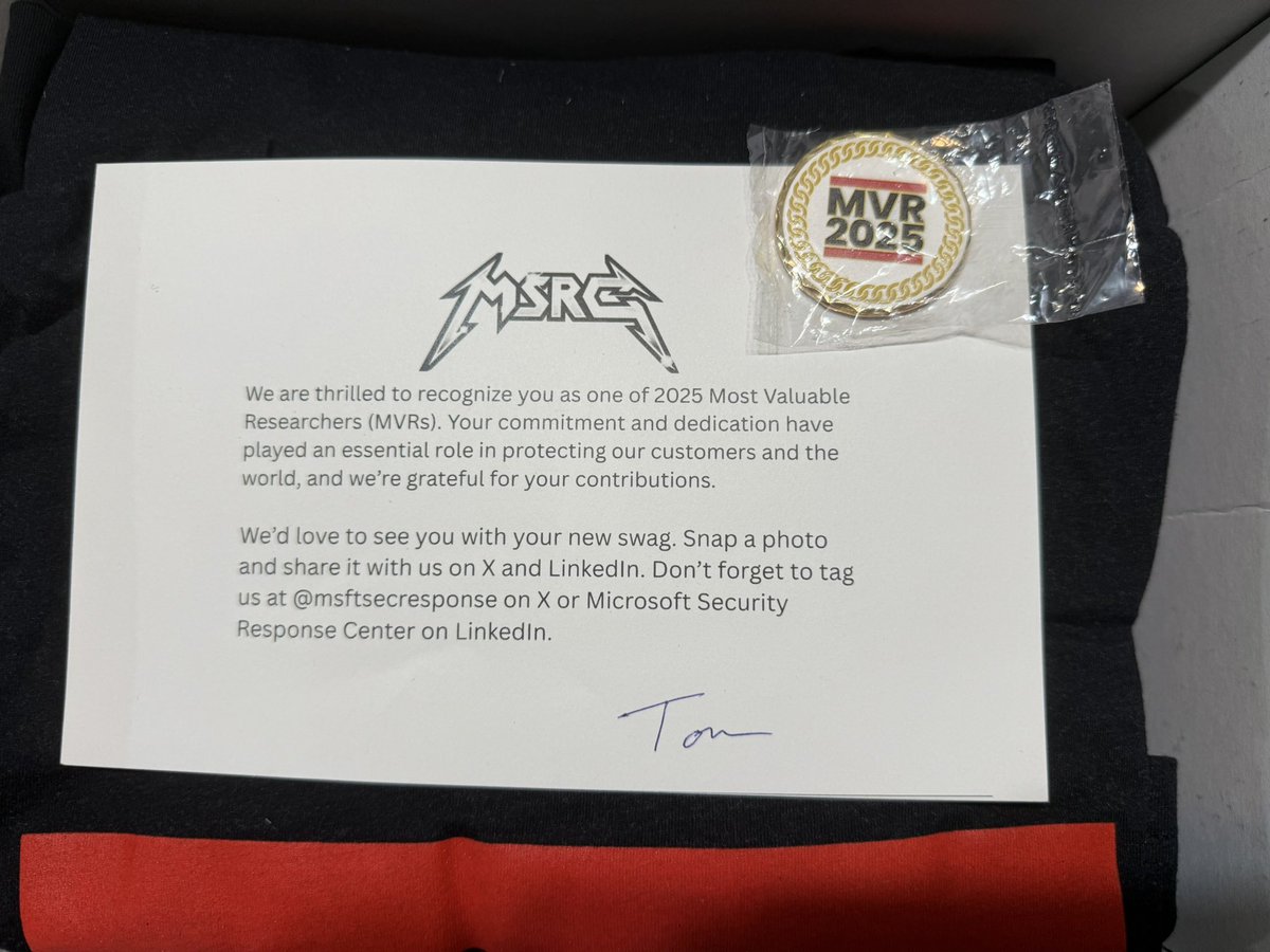 Received my swag for MSRC MVR 2025🏅