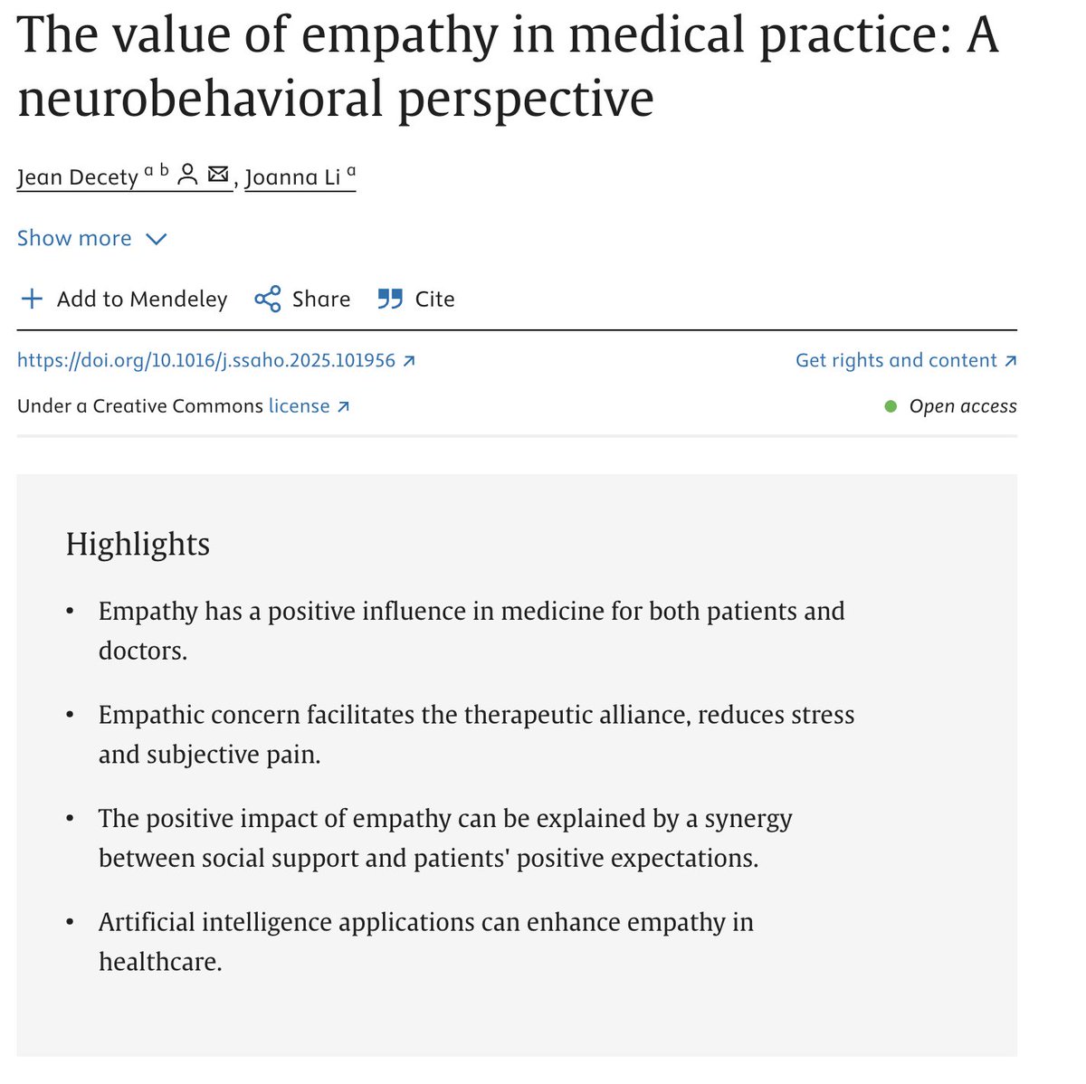 This open-access article explains 𝘄𝗵𝘆 𝗲𝗺𝗽𝗮𝘁𝗵𝘆 𝗺𝗮𝘁𝘁𝗲𝗿𝘀 𝗶𝗻 𝗺𝗲𝗱𝗶𝗰𝗶𝗻𝗲 for both patients and healthcare professionals. 
sciencedirect.com/science/articl…