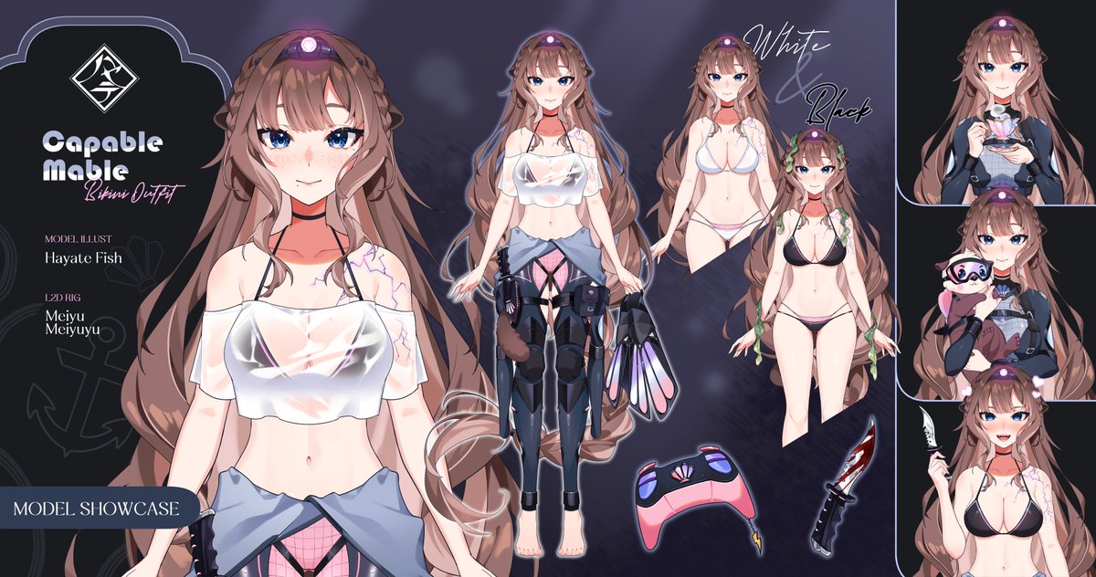 hayate_fish's tweet image. [✨Vtuber Model Illust Showcase📷]    
Vtuber: @/CapableMable   
Had the amazing honour to draw the model illustration for Mable&apos;s bikini outfit! 📷📷
#mabledabble