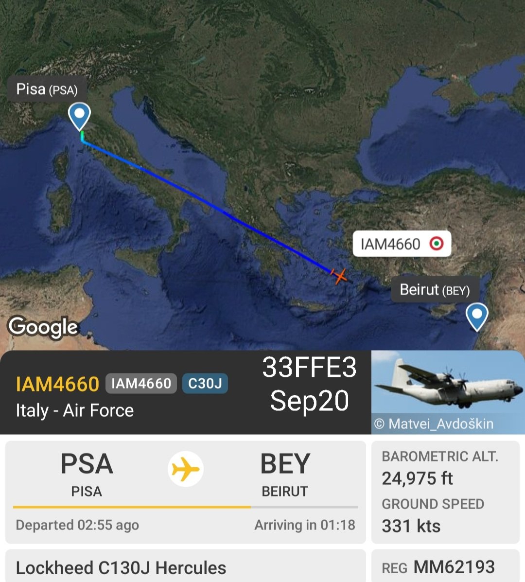 LebanonJets's tweet photo. Another #UNIFIL rotation #Italy AirForce C130 #MM62193 #33FFE3 into Beirut from Pisa as #IAM4660 1,193 Italian troops in Lebanon as of Aug1
https://t.co/owHfGHtpgn https://t.co/O9BVkbRaJu