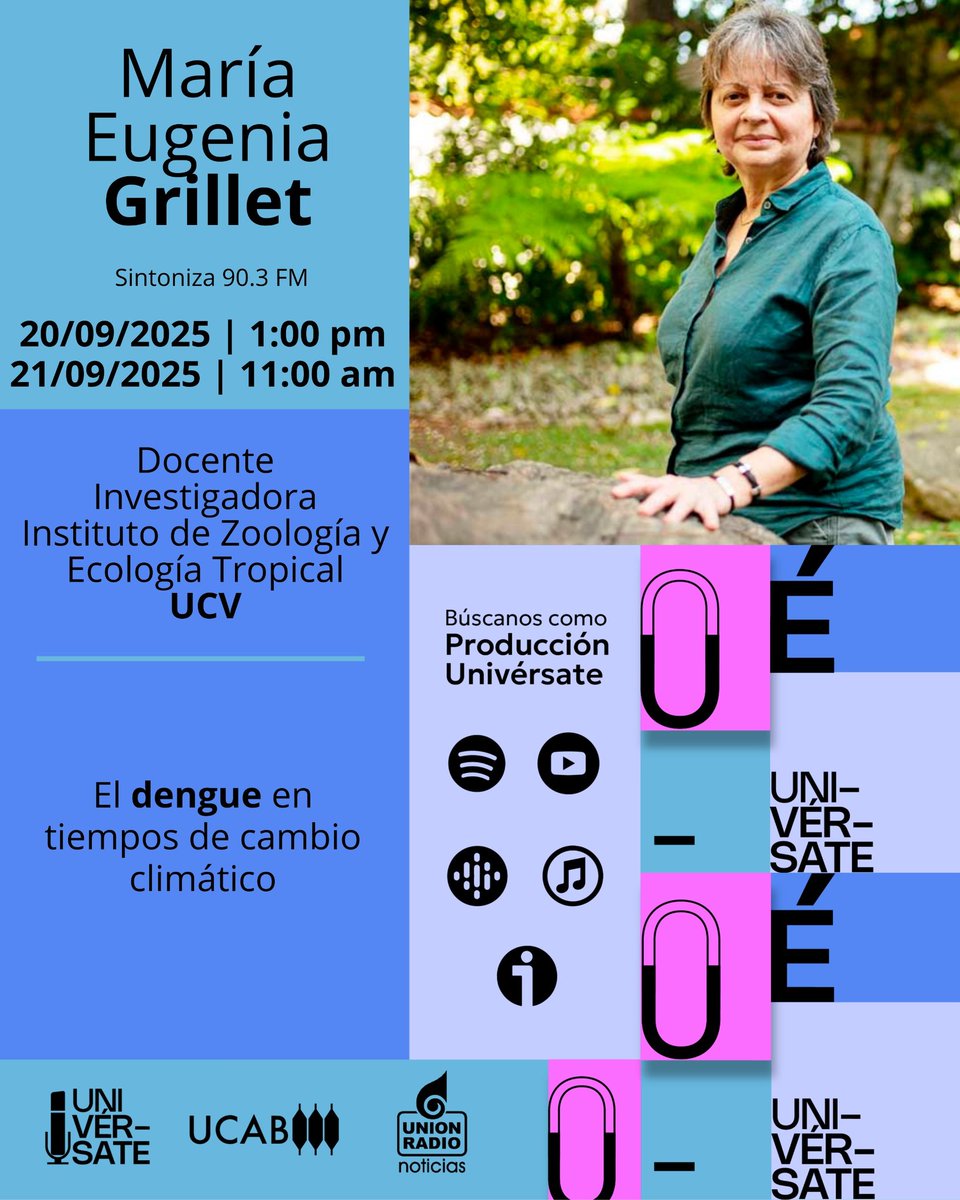 Hoy, a la 1:00 pm, hablaremos con la profesora María Eugenia Grillet, docente-investigadora del IZET-UCV, para conversar sobre cómo el cambio climático impulsa las epidemias del dengue.

Escúchanos por:
📻 90.3 FM (Caracas)
💻mundour.com/live-urn/