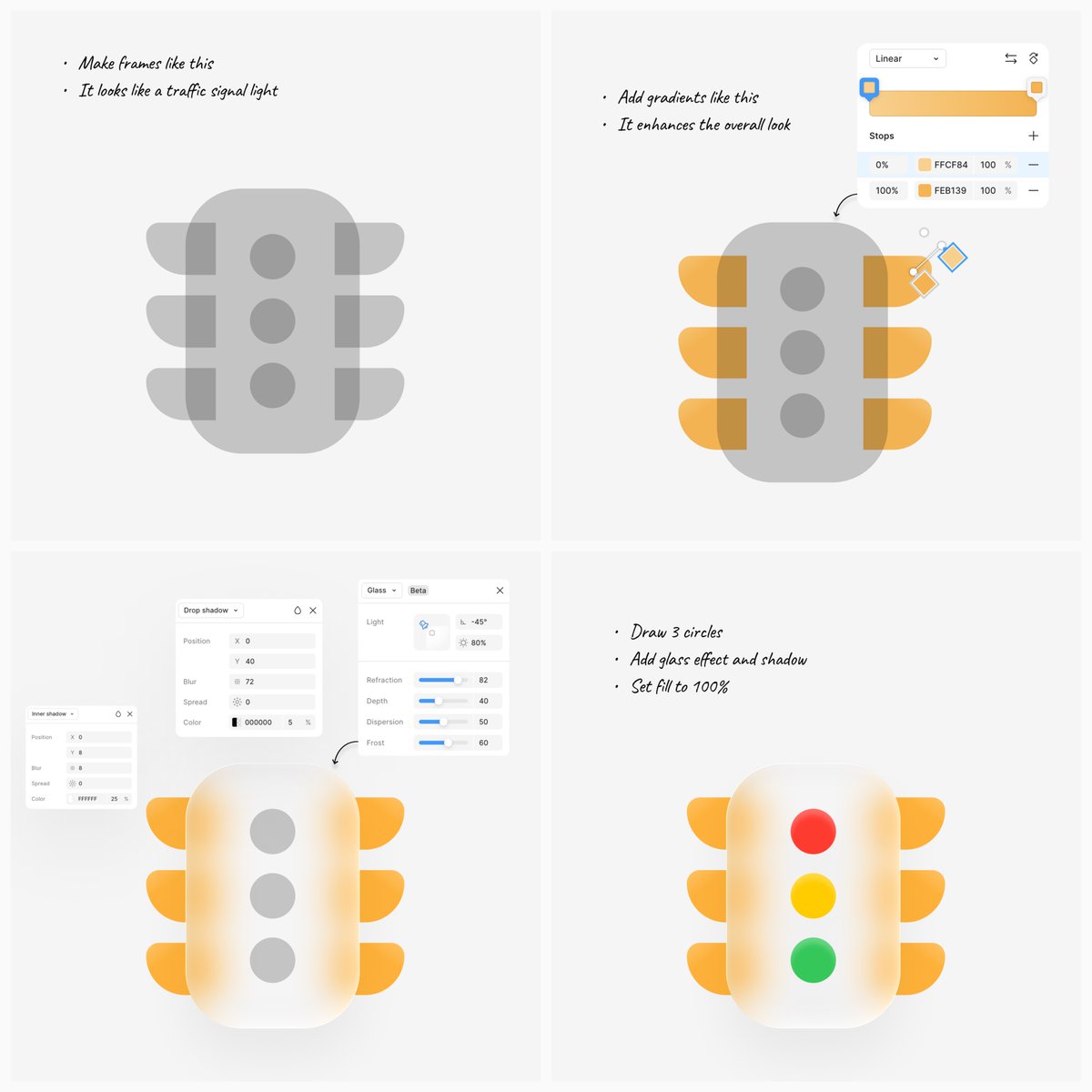 uiux_hamad's tweet image. Learn to design a traffic light icon using Figma Glass🚦