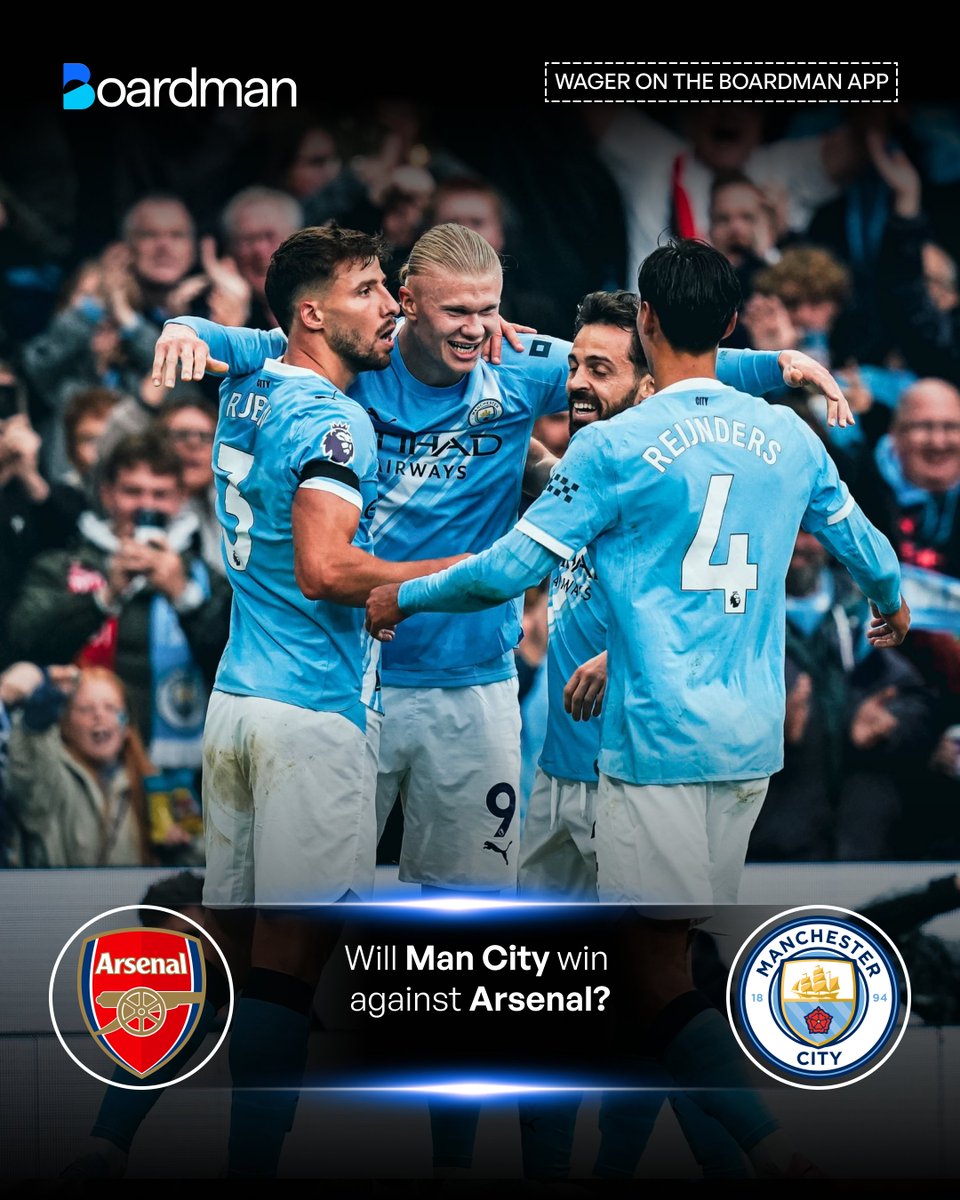 YourBoardman's tweet photo. Big Premier League weekend! 

Arsenal vs Man City headlines a stacked lineup of top-tier clashes. Who're you backing? 

Place your wagers on the Boardman App, put your money where your mouth is, and challenge your friends. 

#PutYourMoneyWhereYourMouthIs
#BoardmanIt
#UseBoardman https://t.co/TwQitONLFM