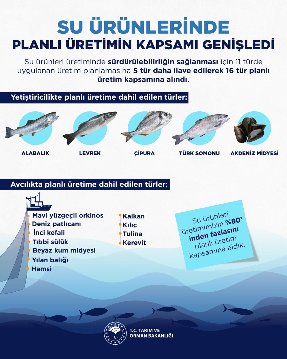 🌊 Mavi Vatan'ın bereketini korumak için büyük bir adım daha.

🐟 16 türün dahil edildiği planlı üretim modeli ile kaynaklarımızı koruyarak güçlü bir balıkçılık vizyonu ortaya koyuyoruz.