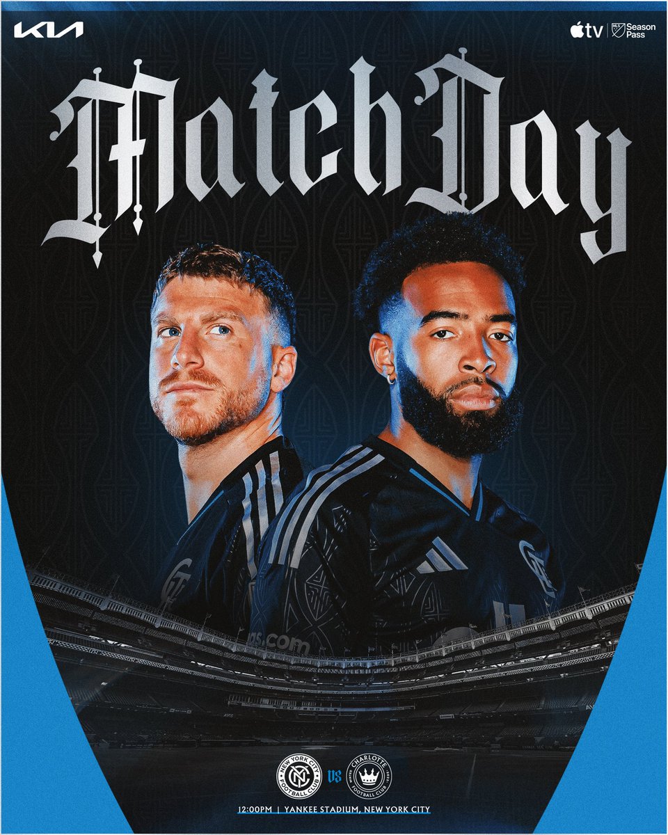 CharlotteFC's tweet image. Let's play  ̶b̶a̶l̶l̶ soccer! 𝐈𝐓'𝐒 𝐌𝐀𝐓𝐂𝐇𝐃𝐀𝐘 𝐅𝐎𝐑 𝐓𝐇𝐄 𝐂𝐑𝐎𝐖𝐍! 👑

🆚: New York City FC
📍: Yankee Stadium
🕥: 12:00 PM ET
📺: Apple TV