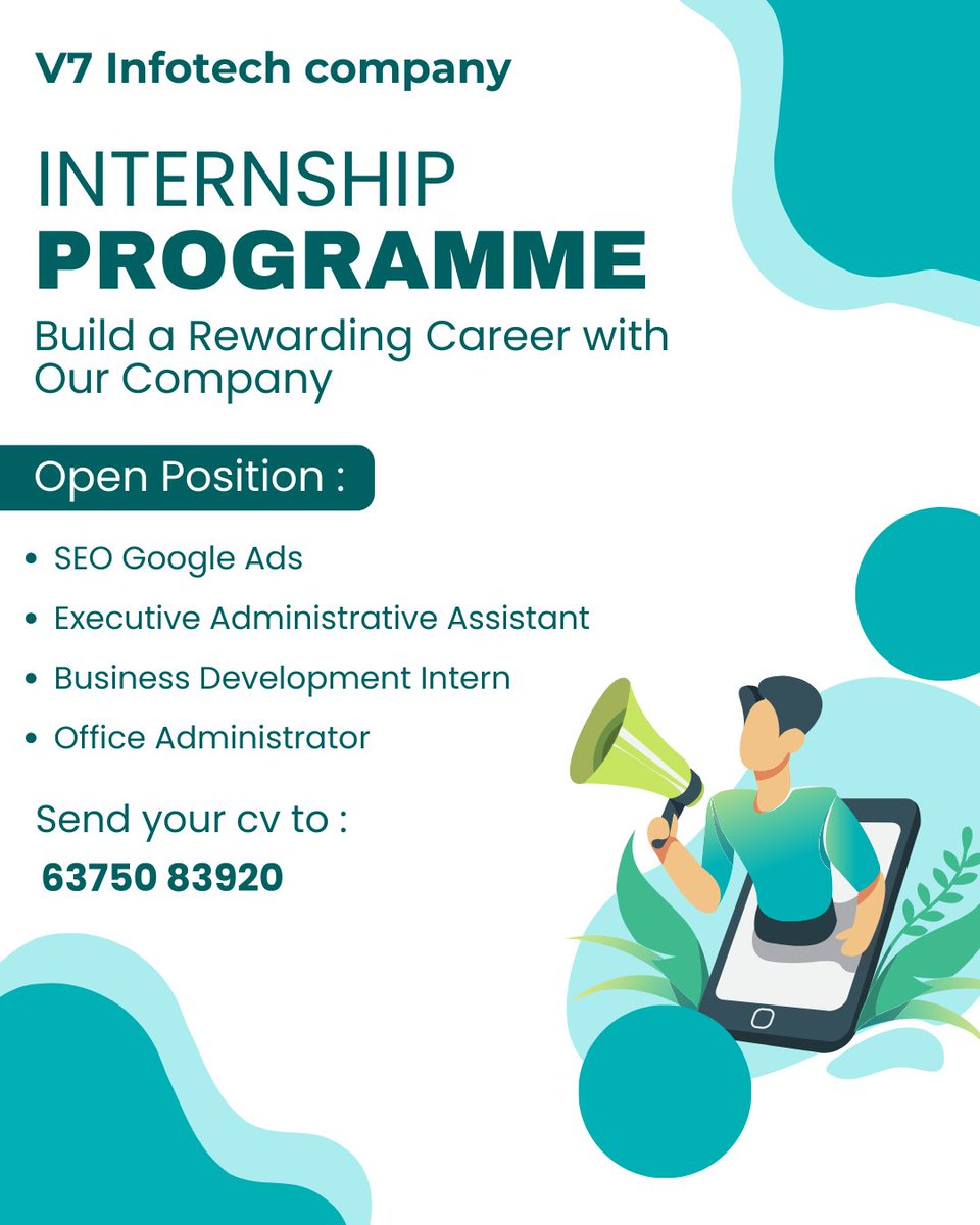 shekhaw29839's tweet image. Kickstart your career with V7 Infotech Internship in Jaipur!
Open Positions:
• SEO &amp;amp; Google Ads Intern
• Executive Admin Assistant
• Business Development Intern
• Office Administrator
#Jobs #internship #shekhawaticlasses