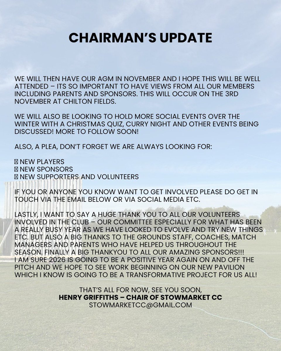 📣 A message from the Chairman