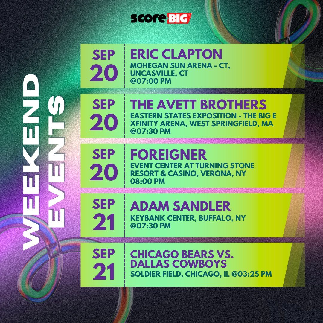 Weekend plans = 🔓 UNLOCKED!
From concerts to comedy, ScoreBig’s got the goods 🎉🎟️🔥 

#concerts #events #tickets #comedy #fun #funevents #weekendevents #theater #sports #game
