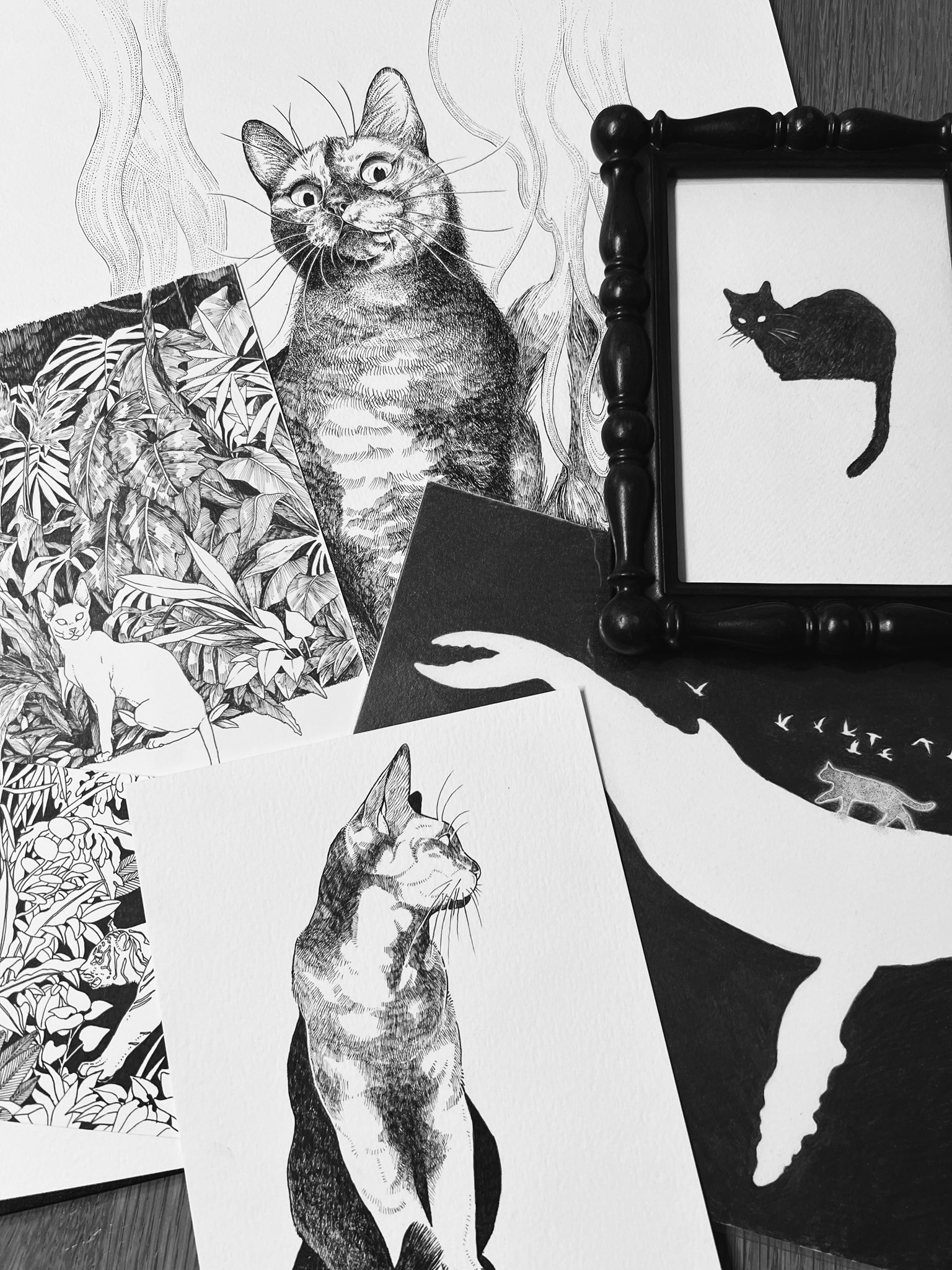 猫の絵　coffeebreak Today's paper-cutting 