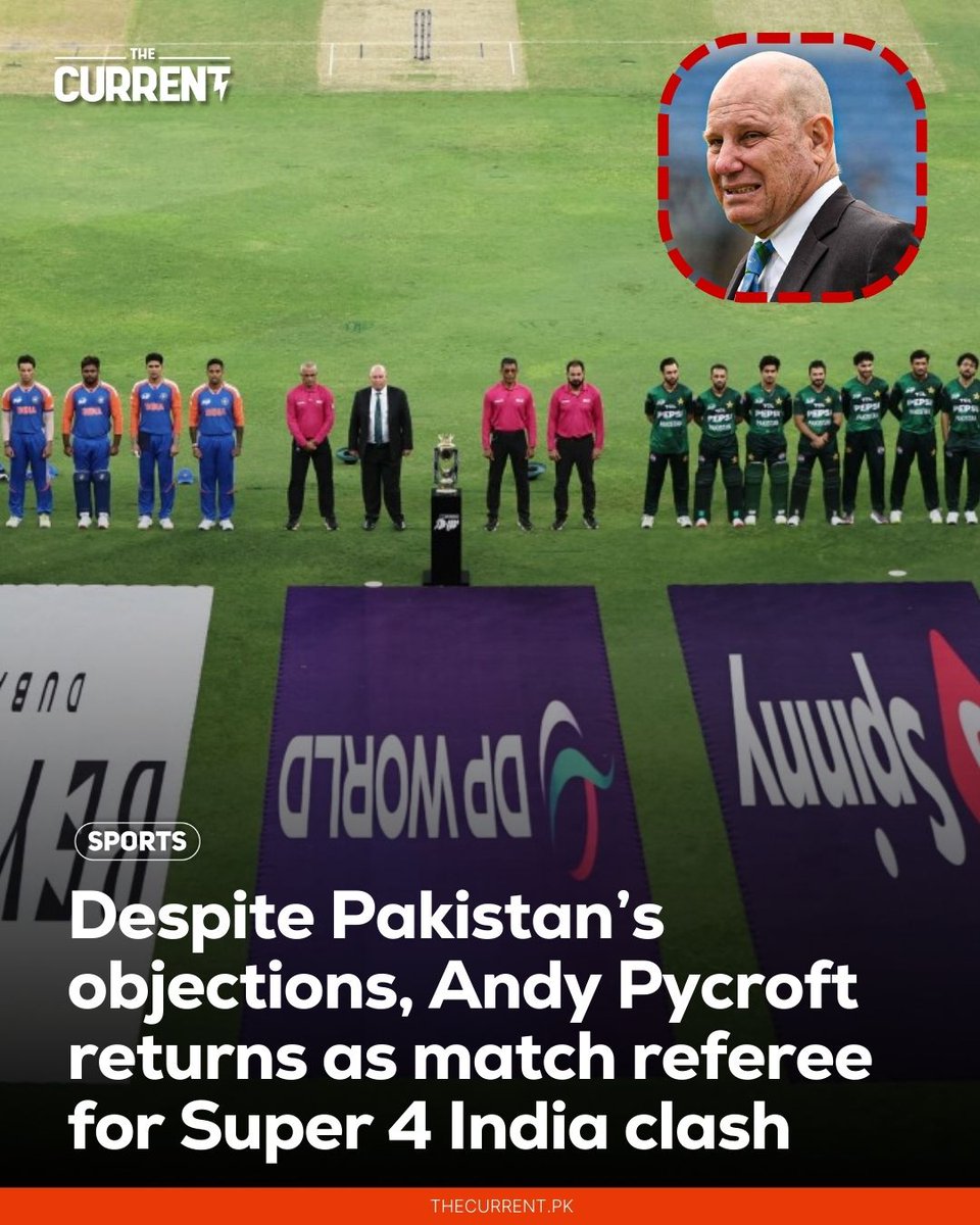 TheCurrentPK's tweet image. Andy Pycroft will once again officiate Sunday’s high-voltage Super Four encounter between the two arch-rivals.

Read more: thecurrent.pk/despite-pakist…

#AndyPycroft #INDvsPAK  #IndiaVsPakistan  #PakistanCricket  #AsiaCup2025