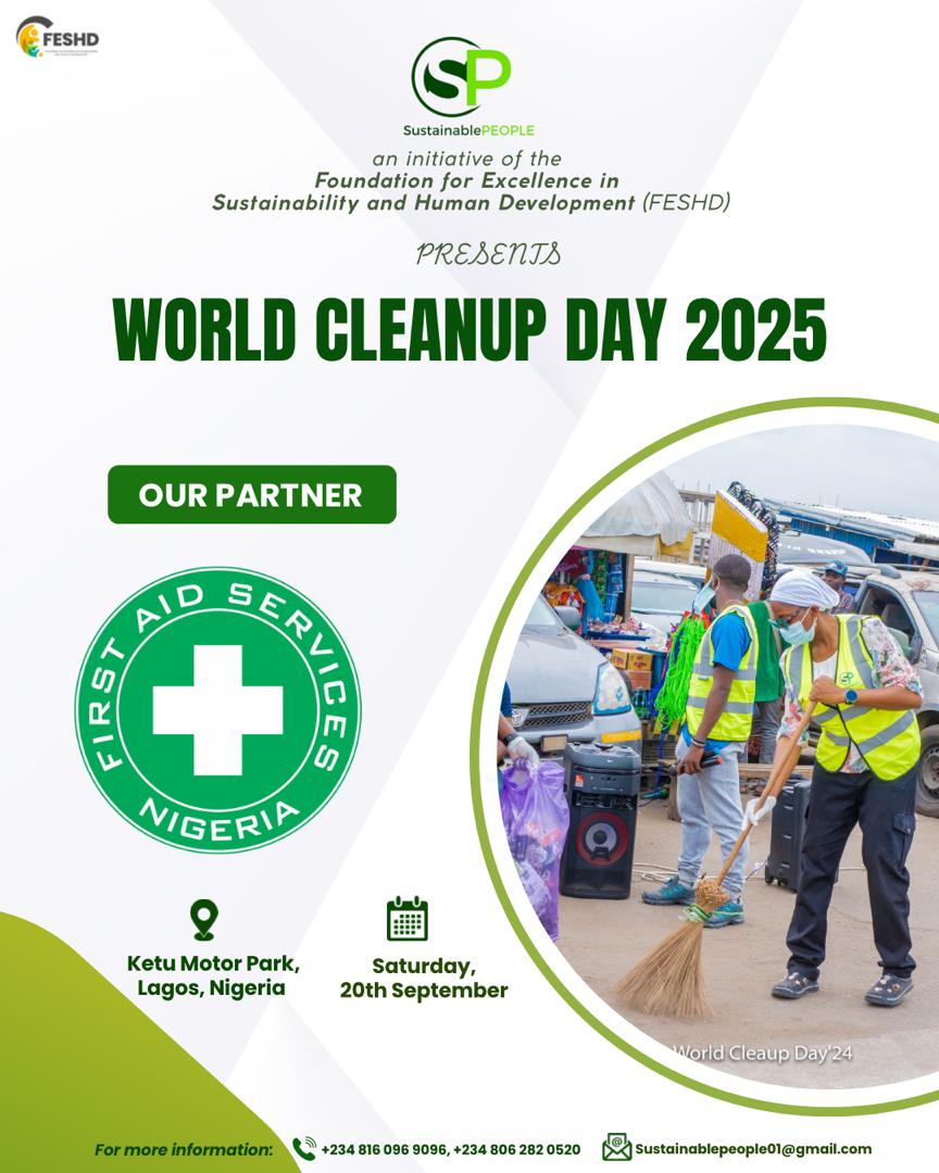 Today, Sept 20, we joined the world for #WorldCleanupDay 2025 in Lagos with <a href="/sustainablePG/">The SustainablePeople</a> &amp; FESHD.

The theme #StriveForFive seeks to enrol 5% of community members as environmental leaders.

We are here to support and provide #EventSafety &amp; #FirstAid services during the event.