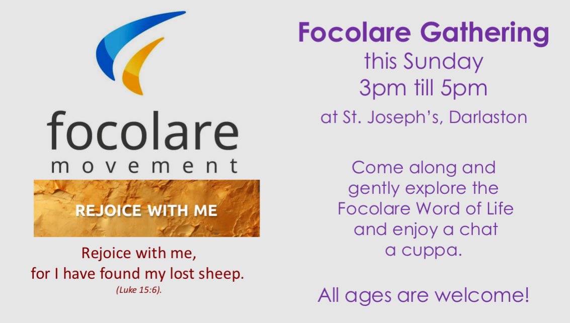 We’re looking forward to our next <a href="/Focolare_org/">Focolare.org</a> Afternoon this Sunday at 3pm at SJD