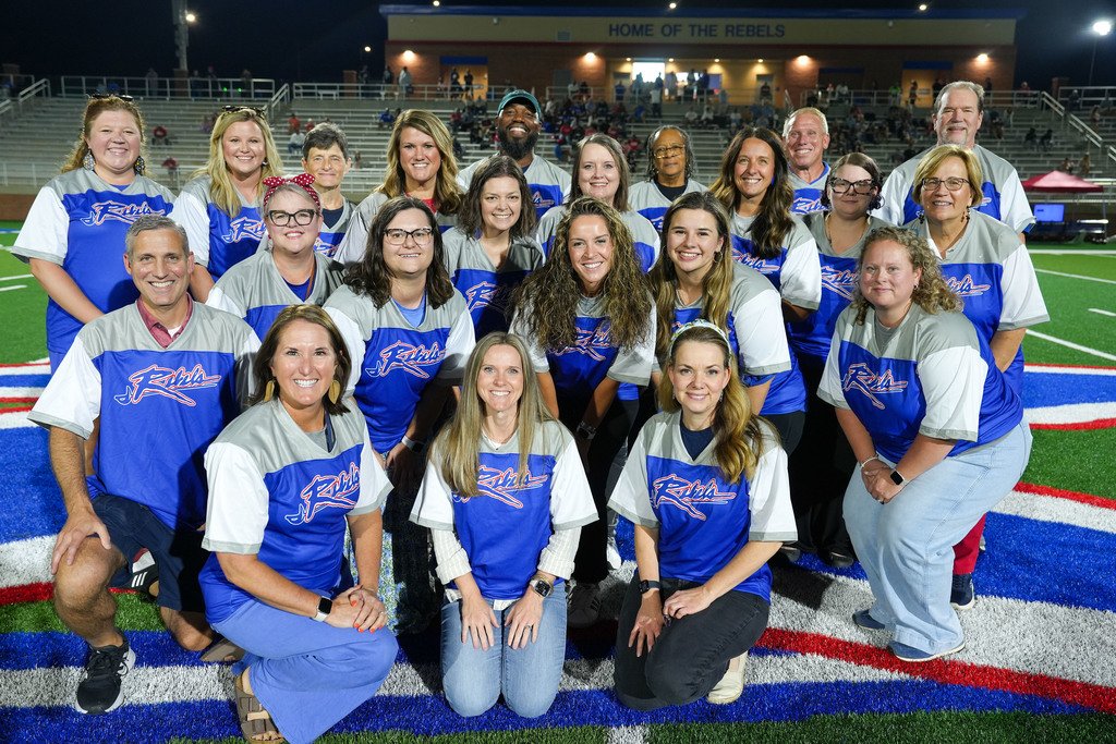 SpartanburgD5's tweet image. Thrilled to honor our 2025–26 Teachers &amp;amp; Support Employees of the Year at Nixon Field! 💙🏈 Each was presented a Rebels jersey to celebrate their impact &amp;amp; remind them they’re an essential part of our D5 team. 🫶 Congrats to this outstanding group! #WeAreD5 #D5Family