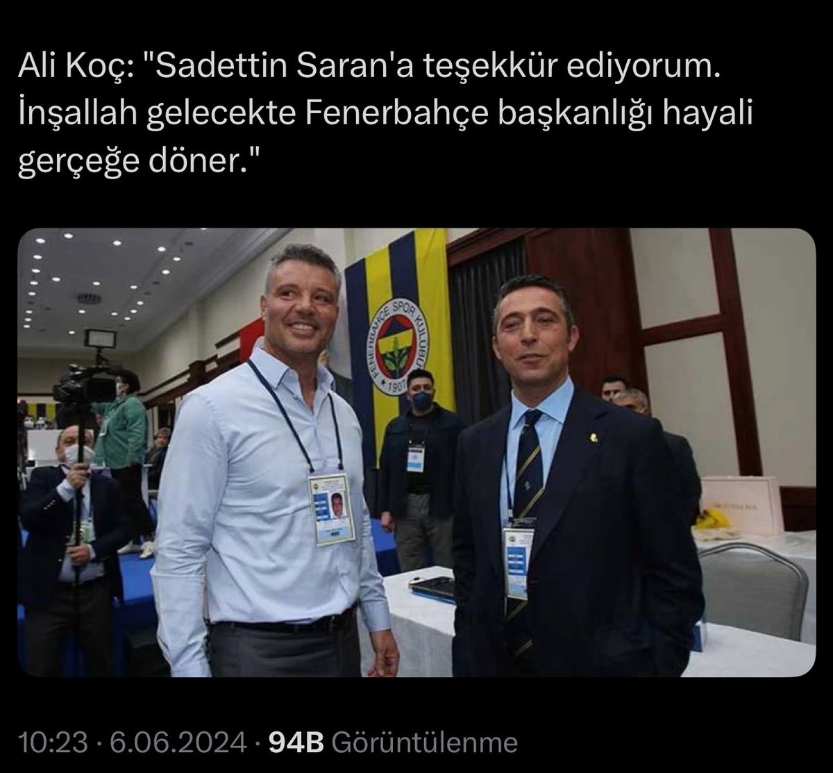 TARİH: 06.06.2024 

Aziz Yıldırım’ı yenebilmek için Sadettin Saran’ın desteğini alınca Ali Koç.. 

PAYLAŞ PAYLAŞTIR, REZİL RÜSVA OLDULAR.