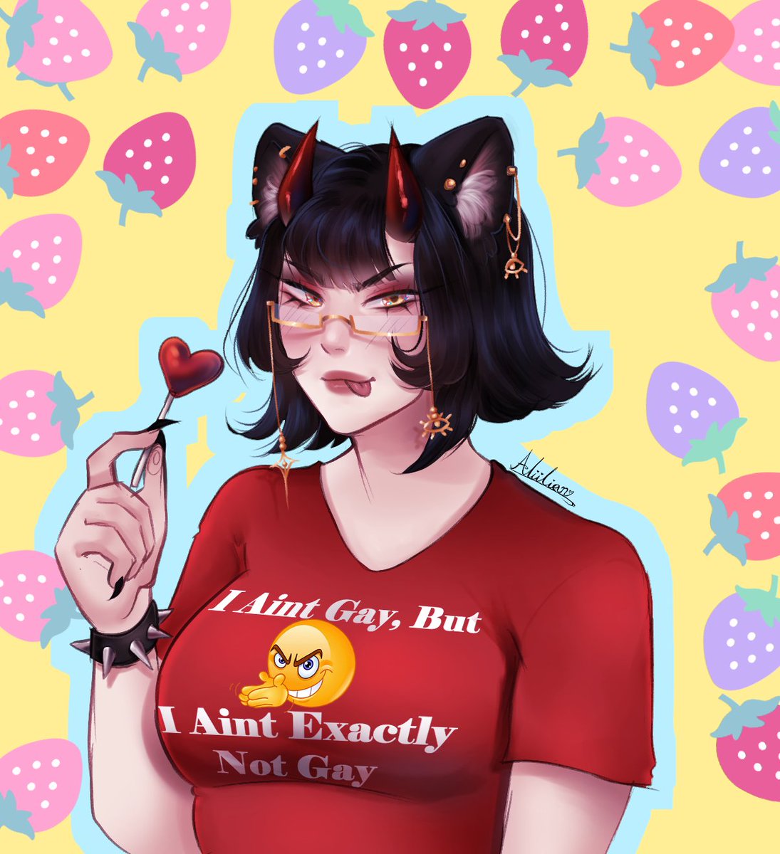 I haven't posted here in a long time! Life has been busy ^^' but here's Pockets with a heartshaped lolipop :3