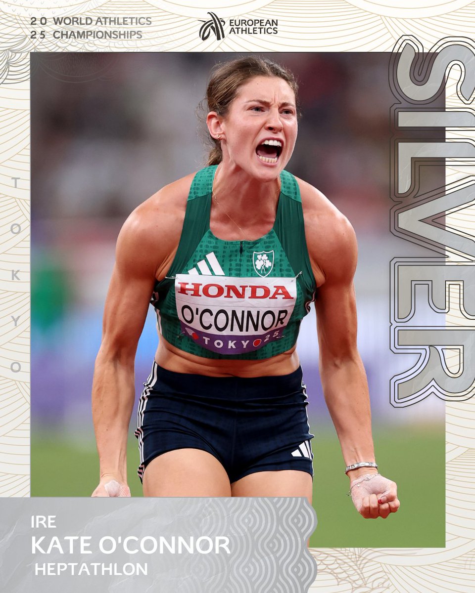 History for Ireland 🇮🇪
Kate O’Connor wins SILVER in the heptathlon at the #WorldAthleticsChamps! 🥈
#Tokyo2025 #EuropeanAthletics