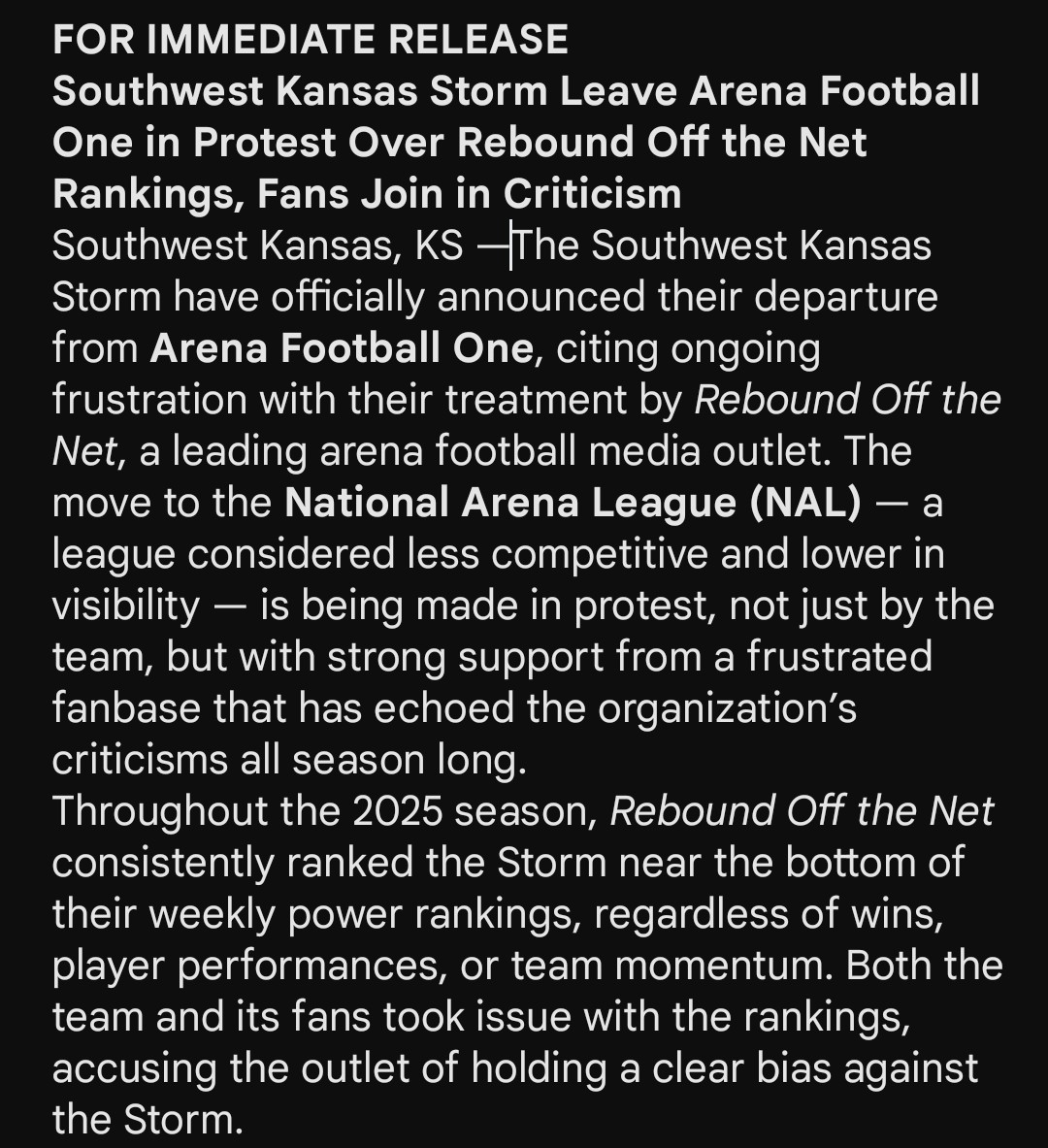 reboundnet's tweet image. The SWK Storm leaves AF1 in protest of @reboundnet Power Rankings. (SATIRE)