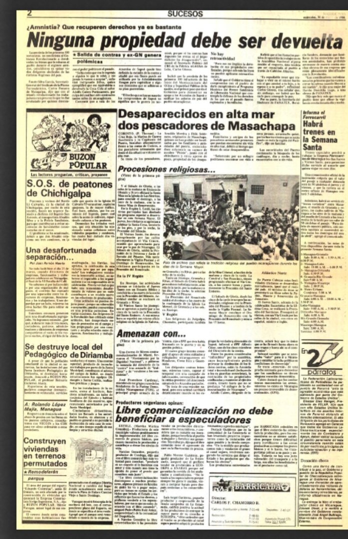 PIÑATEROS, LADRONES 

1989
BARRICADA DE CARLOS FERNANDO CHAMORRO: Ninguna propiedad debe ser devuelta 

Y cumplieron!