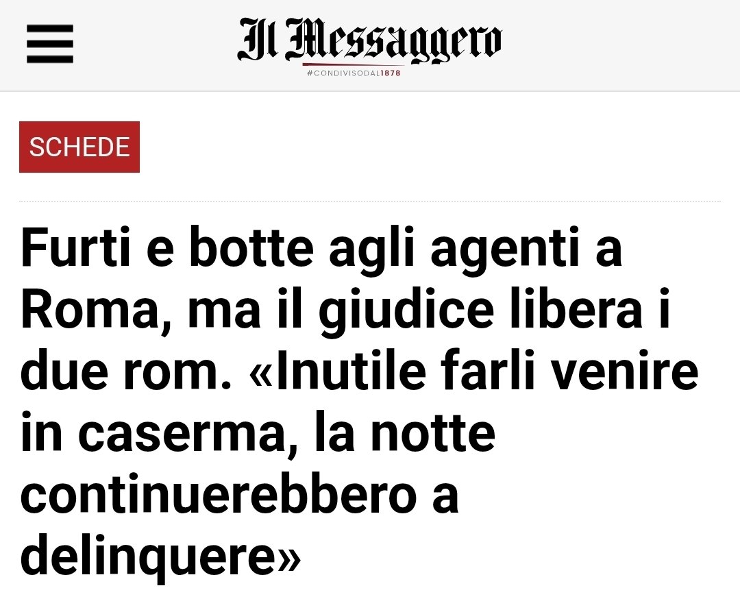 Roma: due rom tentano di scassinare prima la colonnina di un distributore di benzina, poi la saracinesca di un bar. Pizzicati dalla polizia, si danno alla fuga e, durante l'inseguimento, scagliano dall'auto in corsa degli estintori contro la volante. Una volta fermati dagli