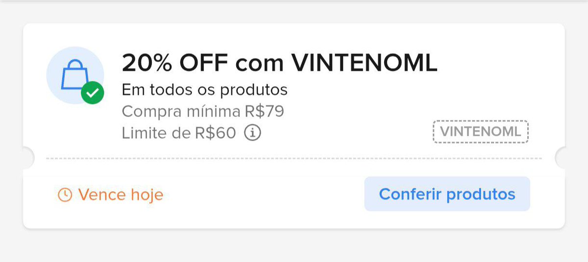 NOVO CUPOM MERCADO LIVRE ✨️

🔥 20% OFF acima de R$79 (Limitado a R$ 60)

Ative o cupom aqui:
↪️ mercadolivre.com/sec/2Xq1RCe

🎟 Use o cupom VINTENOML
