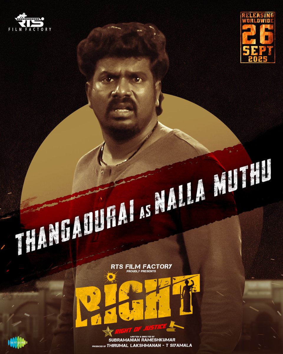 RTS_film's tweet image. A face you know, a role you’ll never forget. ThangaDurai as Nalla Muthu in #RIGHT ⚖️
Hitting theatres on  September 26th

#Justice

Directed by : #SubramanianRameshKumar

Produced by : @RTS_film

@iarunpandianc @natty_nataraj @iamAksharaReddy @Roshan_subash @rajinkrishnan