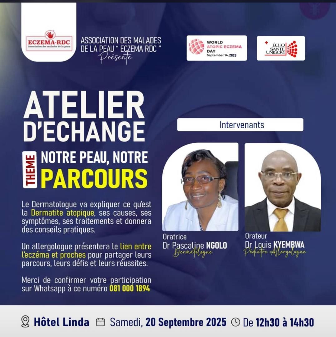 Eczema RDC (@rdceczema4128) on Twitter photo Aujourd'hui est un grand jour à Goma, nous sommes à plus de 100 malades, accompagnants et soignants dans une séance d'échange sur l'eczéma atopique et les allergies. c’est un bon moment d’échanges et d’apprentissage autour du #AtopicEczemaJourney, afin de mieux comprendre la Aujourd'hui est un grand jour à Goma, nous sommes à plus de 100 malades, accompagnants et soignants dans une séance d'échange sur l'eczéma atopique et les allergies. c’est un bon moment d’échanges et d’apprentissage autour du #AtopicEczemaJourney, afin de mieux comprendre la