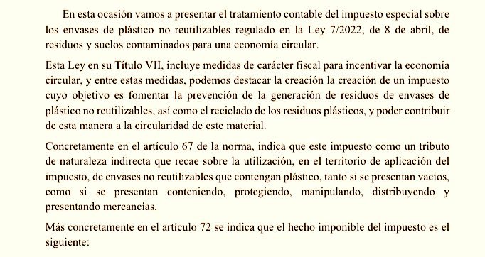 Economistas Contables (@econtables) on Twitter photo 📝 Caso práctico: registro contable del impuesto especial sobre los envases de plástico no reutilizables.
por <a href="/glabatut/">Gregorio Labatut Ser</a> #EC_CGE tinyurl.com/23bwjsyy 📝 Caso práctico: registro contable del impuesto especial sobre los envases de plástico no reutilizables.
por <a href="/glabatut/">Gregorio Labatut Ser</a> #EC_CGE tinyurl.com/23bwjsyy