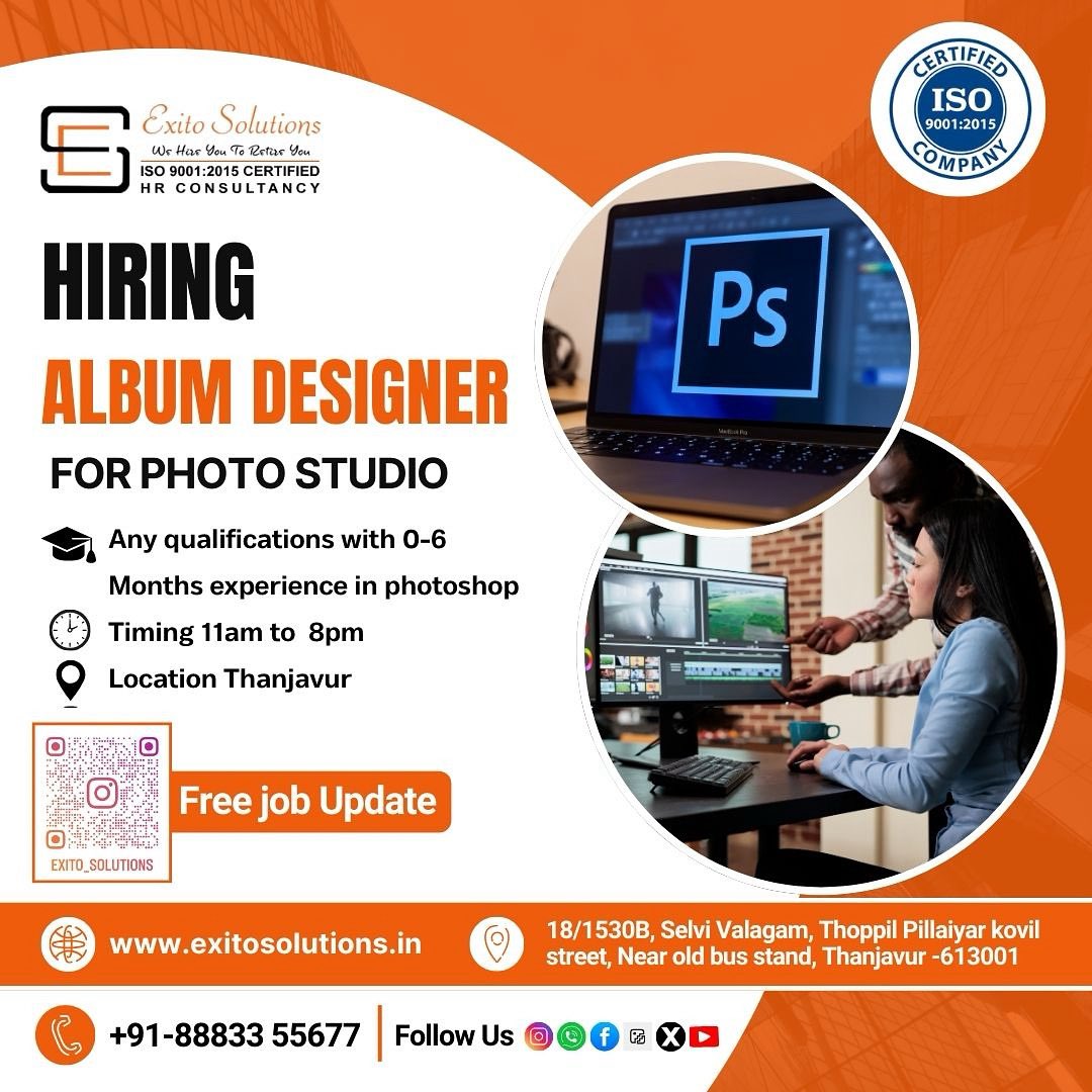 exitoashwin's tweet image. HIRING ALBUM DESIGNER
CALL 8883355677
exitosolutions.in

#exitosolutions #studio #thanjavur #tamil