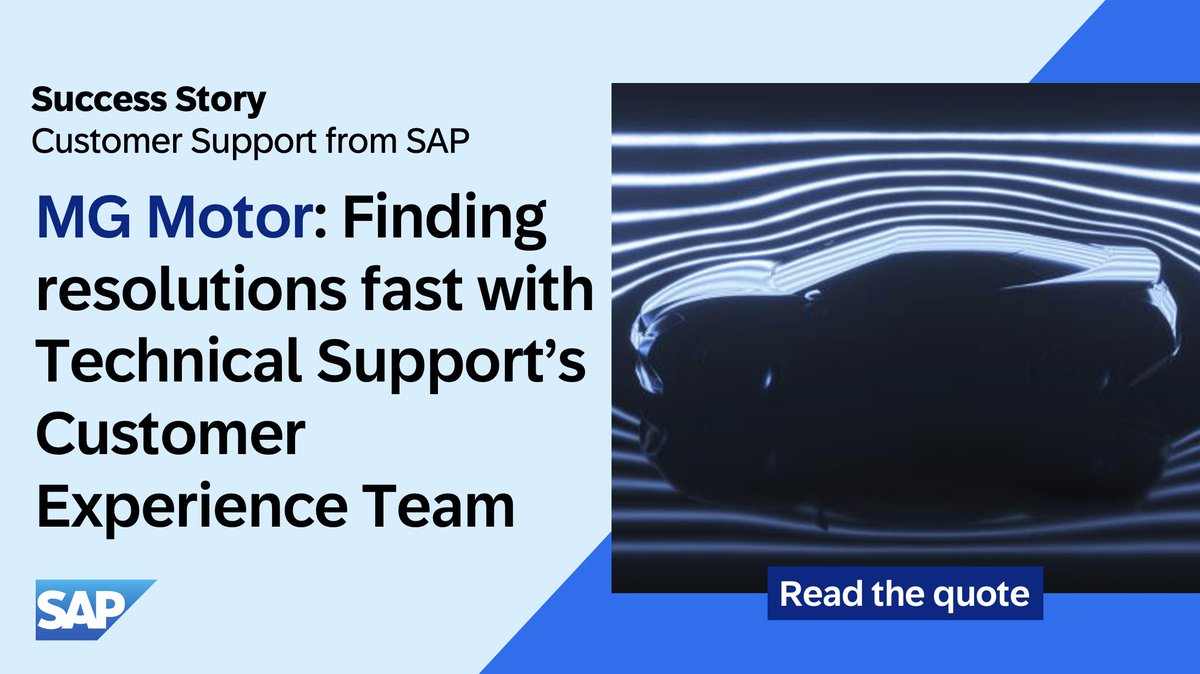 rafasaray's tweet photo. Learn how the Technical Support team, SAP Sales and Service Cloud application, has made a difference in MG Motor's experience and strengthened their close partnership.

Read the quote: https://t.co/RWHEezrmro https://t.co/p2JFbWoUNy