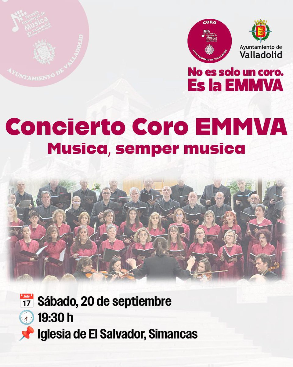✨ Hoy tenemos una cita muy especial: el Coro EMMVA ofrece su concierto “Musica, semper musica” en la Iglesia de El Salvador de Simancas.
🕢 19:30 h

No es solo un coro. Es la EMMVA.