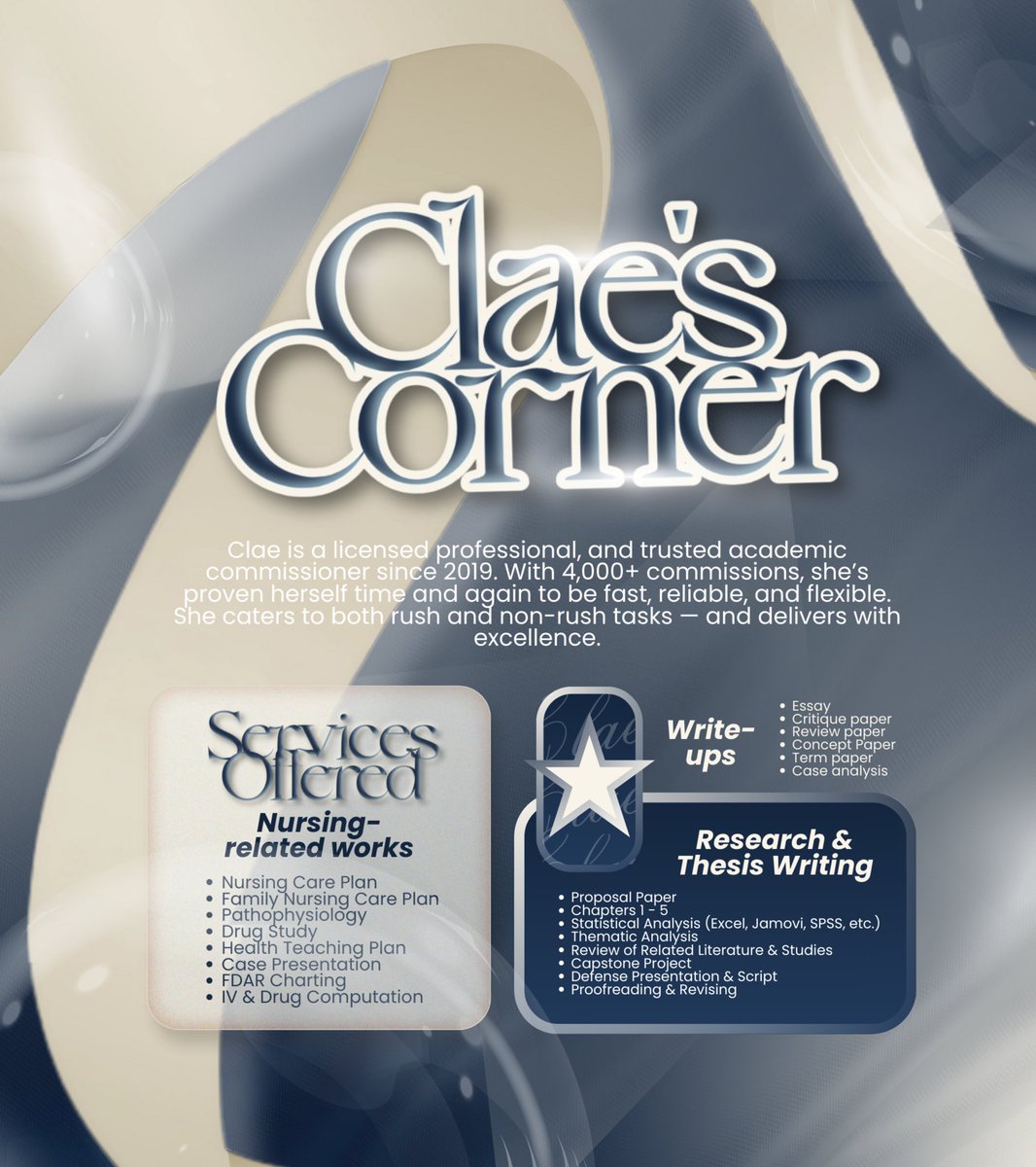 ClaeServes_'s tweet photo. ᥫ᭡ — Welcome to Clae's corner.ᐟ

Unlock your full potential and conquer your academic challenges with Clae's assistance.

For more details, refer to this thread or send me a direct message. 𑁍ࠬܓ

💌 claegold@gmail.com
☁️ #KleyServes for proofs
🥛 #WhatsUpClae for updates https://t.co/BkqdN2XMTr
