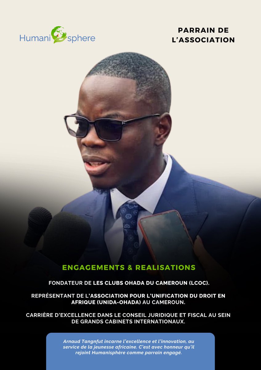 humanisphere's tweet photo. Quand l’excellence rencontre l’engagement, les acteurs du bien eux trouve un guide.
Humanisphère, a la fierté d’accueillir comme parrain Monsieur Arnaud Tangnfut. ✨🤝🏾

#Humanisphère #Parrains #Engagement #Afrique #Solidarité https://t.co/WywyaxuwYJ